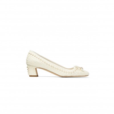 JIMMY CHOO ELME 45 WHITE PEARL EMBELLISHED SATIN PUMPS ELME45WOZ